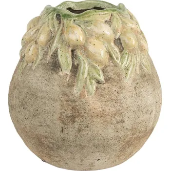 Zahrada Béžový antik terakotový obal na květináč s olivami Olives - Ø 18*18 cm