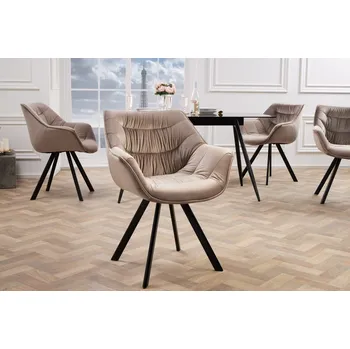 Jídelní židle Moderní sametová čalouněná jídelní židle Monzana v šampaňské béžové s prošíváním s černými kovovými nožičkami 81 cm