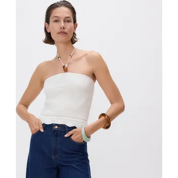 Dámské tričko Reserved - Top s ozdobnými korálky - krémová - 023GS-01X - 023GS-01X-M