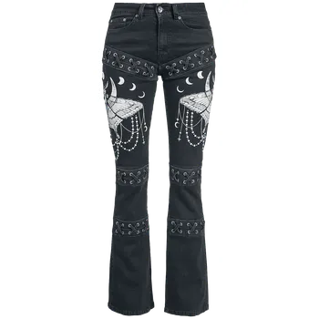 Dámské džíny Džíny Gotika z Gothicana by EMP - Džíny Grace s potisky a šněrováním - Ženy - černá