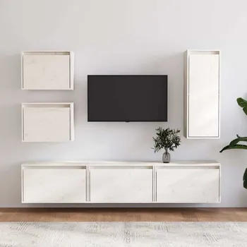 Obývací stěna vidaXL TV skříňky 6 ks masivní borové dřevo [3100184] Barva: Bílá