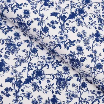 Bavlněná látka/plátno Sandra SA-639 Modré květiny na bílém - šířka 135 cm