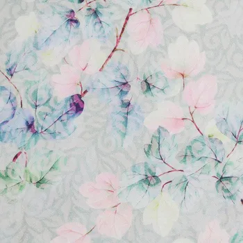 Galanterie Žakárový úplet A0309, růžovo-modro-zelené listy, š.180