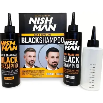 Šampon Nishman Hair&Beard Care Black Shampoo - barvící šampon, (200 ml barvivo, 200 ml aktivátor + aplikační láhev)