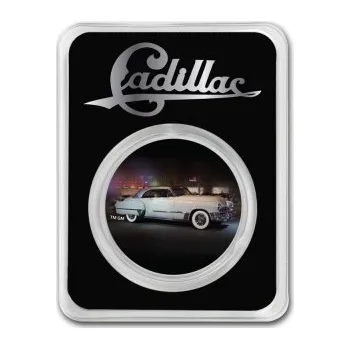 Stříbrná medaile 1 oz Cadillac Coupe DeVille 1949 Kolorovaná TEP Cadillac Coupe DeVille