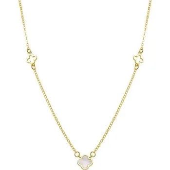 Náhrdelník Dámský stříbrný zlacený náhrdelník se čtyřlístky 42-45 cm STNAH0266F