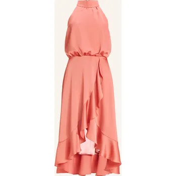 Dámské oblečení Swing Dámské Saténové Koktejlové Šaty S Volány, lososová, 38