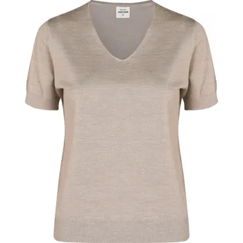 Merino-hedvábný top s krátkým rukávem SOFTY taupe L / Šedá
