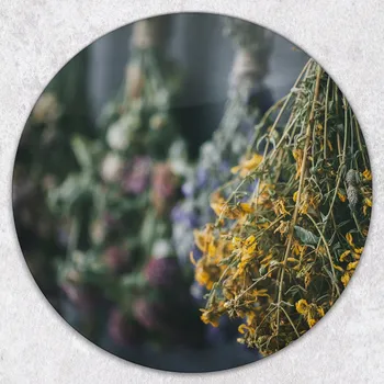 Kuchyňské prkénko Kulaté Skleněné Kuchyňské Prkénko S Potiskem Kytice Sušených Bylin průměr 40 cm