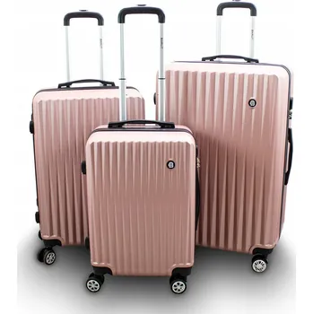CESTOVNÍ KUFRY NA 4 KOLEČKÁCH SADA 3 KUSŮ MALÝ STŘEDNÍ VELKÝ ROSEGOLD