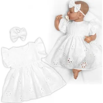 Kojenecké oblečení Sukničkobody s volánkem + čelenka Viktorie, kr. rukáv, Madeira, 2D sada, bílé, Velikost koj. oblečení 68/74 (6-9m)