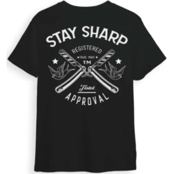 Pánské tričko Marmara Barber T-Shirt Stay Sharp Black - černé barber tričko s vzorem BŘITVA a LASTOVIČKA L - LARGE