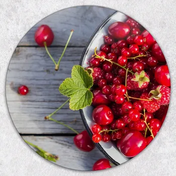 Kuchyňské prkénko Kulaté tvrzené skleněné kuchyňské prkénko s grafikou červeného ovoce, průměr 40 cm