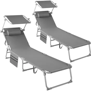Zahradní nábytek TecTake GmbH 405127 2 lehátka chloé 4 polohová, s podhlavníkem - šedá