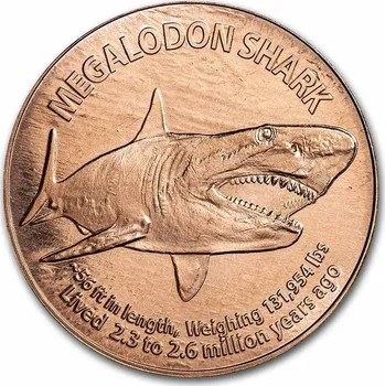 Soukromá mincovna Měděná medaile 1 oz Žralok Megalodon