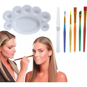 Kosmetický štětec SADA NA MALOVÁNÍ PLASTOVÉ ŠTĚTCE PALETKA ŠPACHTLE NA MAKE-UP KARNEVAL