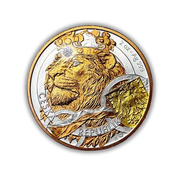 Silverstar Stříbrná mince 2 oz Český lev duálně zlacený bílý zirkon