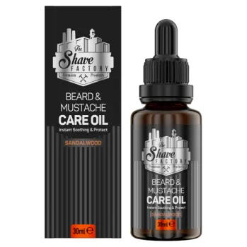 Péče o vousy The Shave Factory Beard and Mustache Care Oil SandalWood - olej na bradu a vousy s vůní santalového dřívka 30 ml (menší balení)