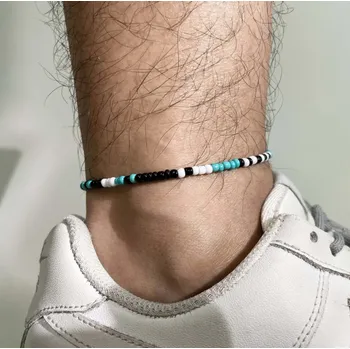 Řetízek B-TOP Pánský korálkový řetízek na nohu s přívěskem Palmy