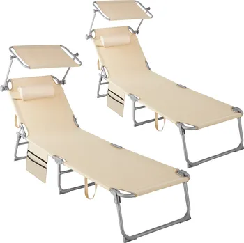 Zahradní lehátko TecTake GmbH 405125 2 lehátka chloé 4 polohová, s podhlavníkem - béžová