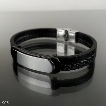 Náramek Exkluzivní pánský náramek z kůže a oceli, balený v dárkové krabičce. č. 905