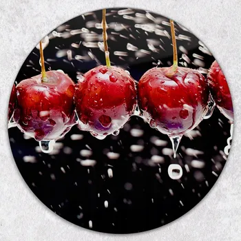 Kuchyňské prkénko Kulaté skleněné prkénko s dekorativním potiskem Třešně ve vodě, průměr 40 cm