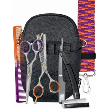 Kadeřnické nůžky POŠKOZENÁ KRABIČKA: Jaguar Basic Set Relax Left Micro - set leváckých nůžek - klasický střih mikro-zoubkové + efilační, břitva, hřeben s páskem (8395)