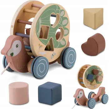 Dřevěná hračka Hračka hračka k tahání, třídič stavebnice, papoušek Nukido