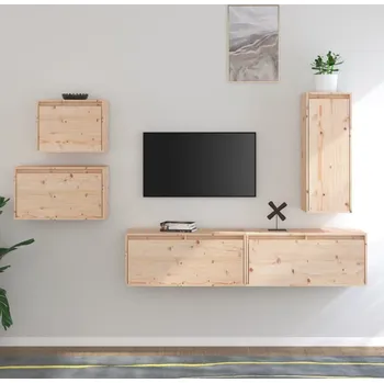 Obývací stěna vidaXL TV skříňky 5 ks masivní borové dřevo [3100261] Barva: Přírodní