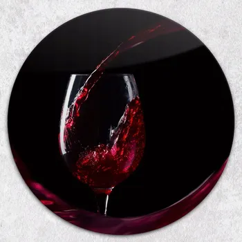 Kuchyňské prkénko Kulaté Skleněné Kuchyňské Prkénko na Servírování s Grafikou Šplouchnutí Vína, průměr 40 cm