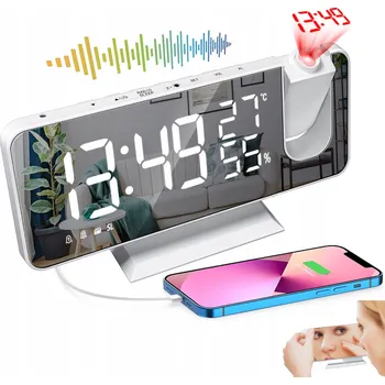 Budík DIGITÁLNÍ BUDÍK S TEPLOMĚREM ZRCADLO LED S PROJEKTOREM NA STROP/ZEĎ