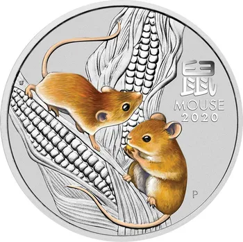Perth Mint Stříbrná mince 1/4 oz Rok Myši 2020 Sydney Money Expo Kolorovaná