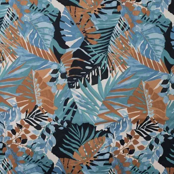 Strima Poly Bubble Satin - Leaves, Denim