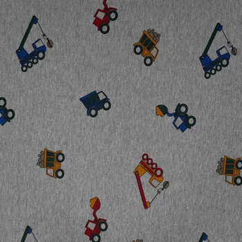 Strima French Terry Melange Print - Trucks, Light Grey Melange