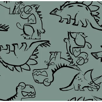 Galanterie Úplet, Dino obrysy na zelené (E) (Top kvalitní úplet Bella digitisk)