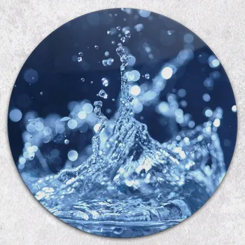 Kuchyňské prkénko Kulaté Skleněné Prkénko na Krájení a Servírování s Grafickým Vzorem Kapky, průměr 40 cm