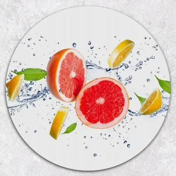 Kuchyňské prkénko Kulaté Skleněné Kuchyňské Prkénko na Servírování s Grafikou Grapefruitů, průměr 40 cm