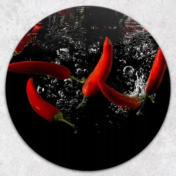 Kuchyňské prkénko Kulaté kuchyňské skleněné prkénko s grafikou Chilli ve vodě, tvrzené, průměr 40 cm