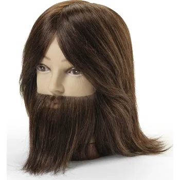 BraveHead 9856 Male w. beard dark brown - mužská cvičná hlava s bradou, 100% lidské vlasy