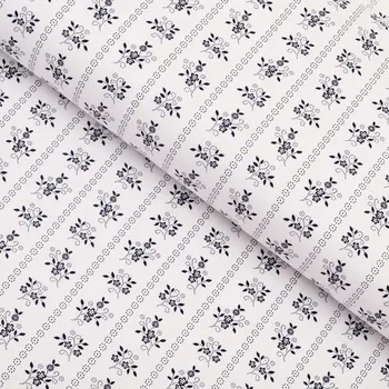 Bavlněná látka/plátno Sandra SA-641 Temně modrý lidový květinový vzor na bílém - šířka 135 cm