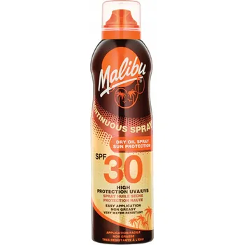 Přípravek na opalování SUCHÝ OLEJ NA OPALOVÁNÍ VE SPREJI MALIBU 175 ML SPF 30 S ALOE VERA VODĚODOLNÝ