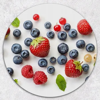 Kuchyňské prkénko Stylové a odolné kulaté skleněné prkénko s potiskem Chutné ovoce průměr 40 cm