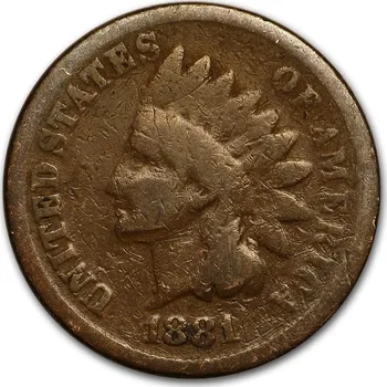 USA Měděná mince 1881 Hlava Indiána Cent