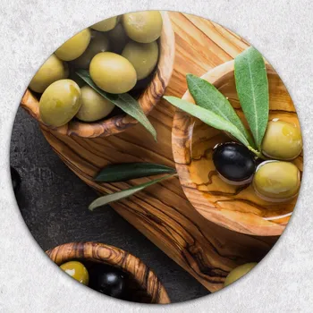Kuchyňské prkénko Kulaté kuchyňské skleněné prkénko s grafikou Zelené olivy, tvrzené, průměr 40 cm