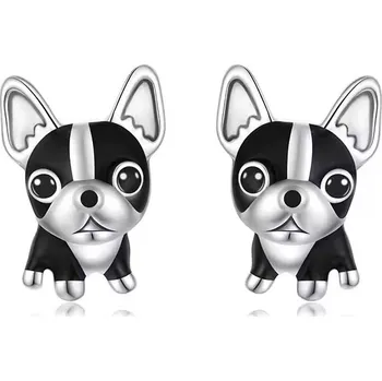 Náušnice GRACE Silver Jewellery Stříbrné náušnice Francouzský buldoček - stříbro 925/1000 E-SCE1877/317 Černá