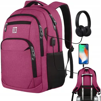 Batoh na notebook 18 palců s USB, červený, voděodolný, sportovní, obchodní