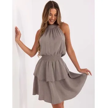 Dámské šaty Tmavě béžové mušelínové šaty s volánky