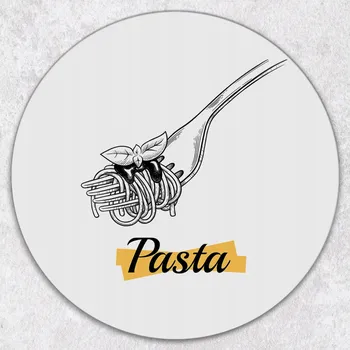 Obraz Dekorativní kulatá skleněná deska na servírování s vidličkou na předkrmy a těstoviny, průměr 40 cm