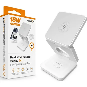 Bezdrátová nabíjecí stanice ALIGATOR 3v1 15W, bílá