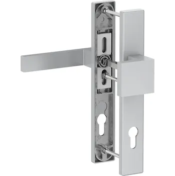 Dveřní kování hliníkové dveřní kování, sada klika - koule, se štítkem - sada hranatá klika/pevná koule a štítek, rozteč 92 mm, hřídel 160 mm, barva stříbrná, univerzální, vhodné pro montáž na pravé i levé dveře